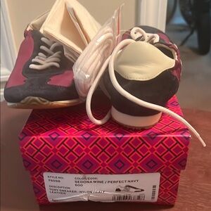 Tory Burch Wine and Navy Sneakers Retro Style